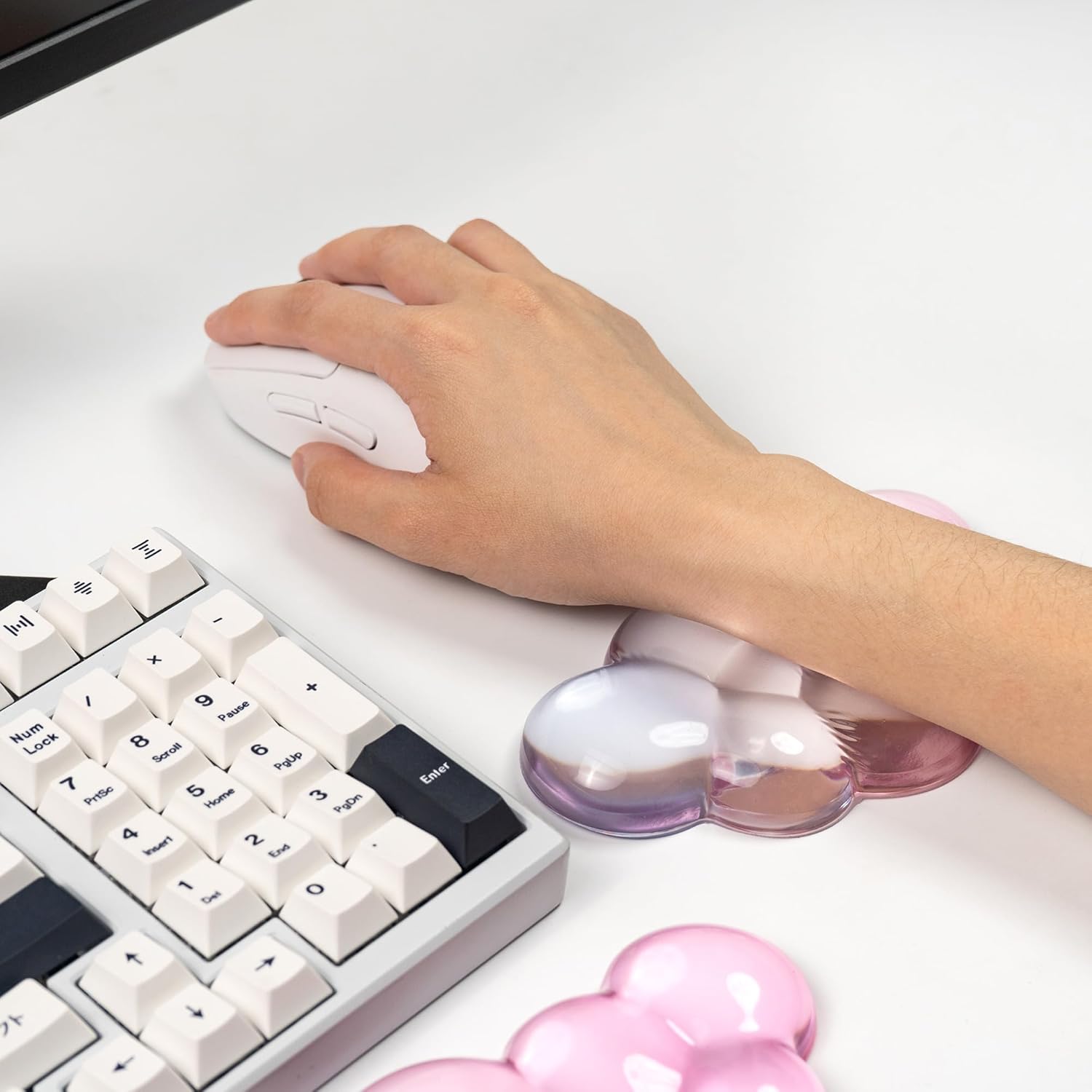 Ergonomic Cloud Silicone Gel Keyboard and Mouse Wrist Rest Set – Clear Wrist Rest for Computer Keyboard 60%/68%/75%, Comfort & Support for Typing and Gaming (Light Pink Blue)