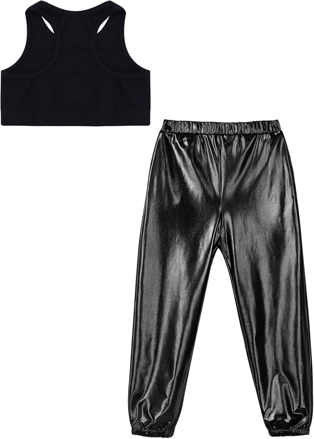 ACSUSS Girls Hip Hop Jazz Performance Outfits Sleeveless Racer Back Tank Crop Top with Joggers Gymnastics Dance Tracksuit