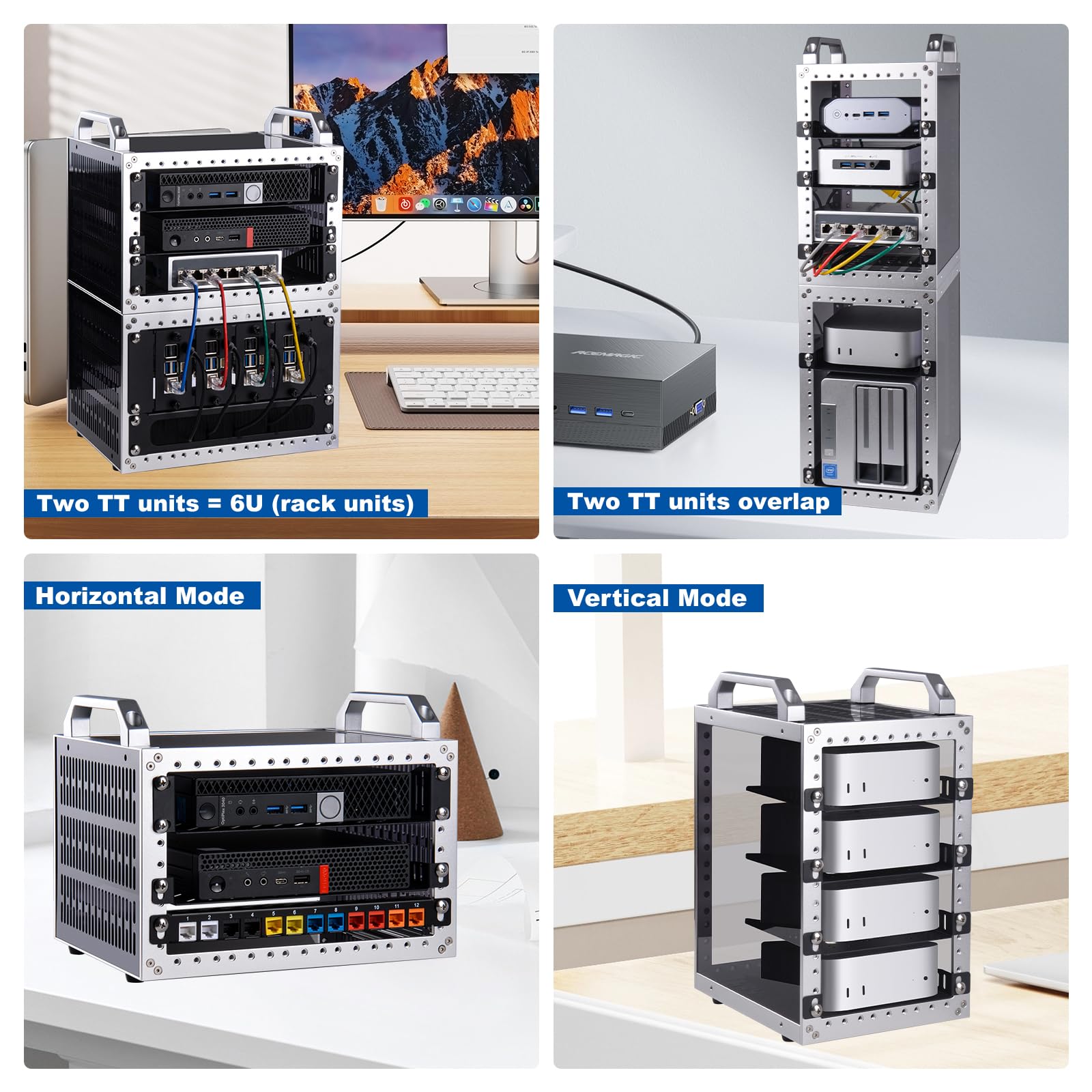 GeeekPi DeskPi RackMate TT Mini-Serverschrank für Mini-PCs, 200 mm Tiefes Mini-Rack inkl. 2X 0.5U Regalboden, für NAS, AV- & Netzwerktechnik (Silber)