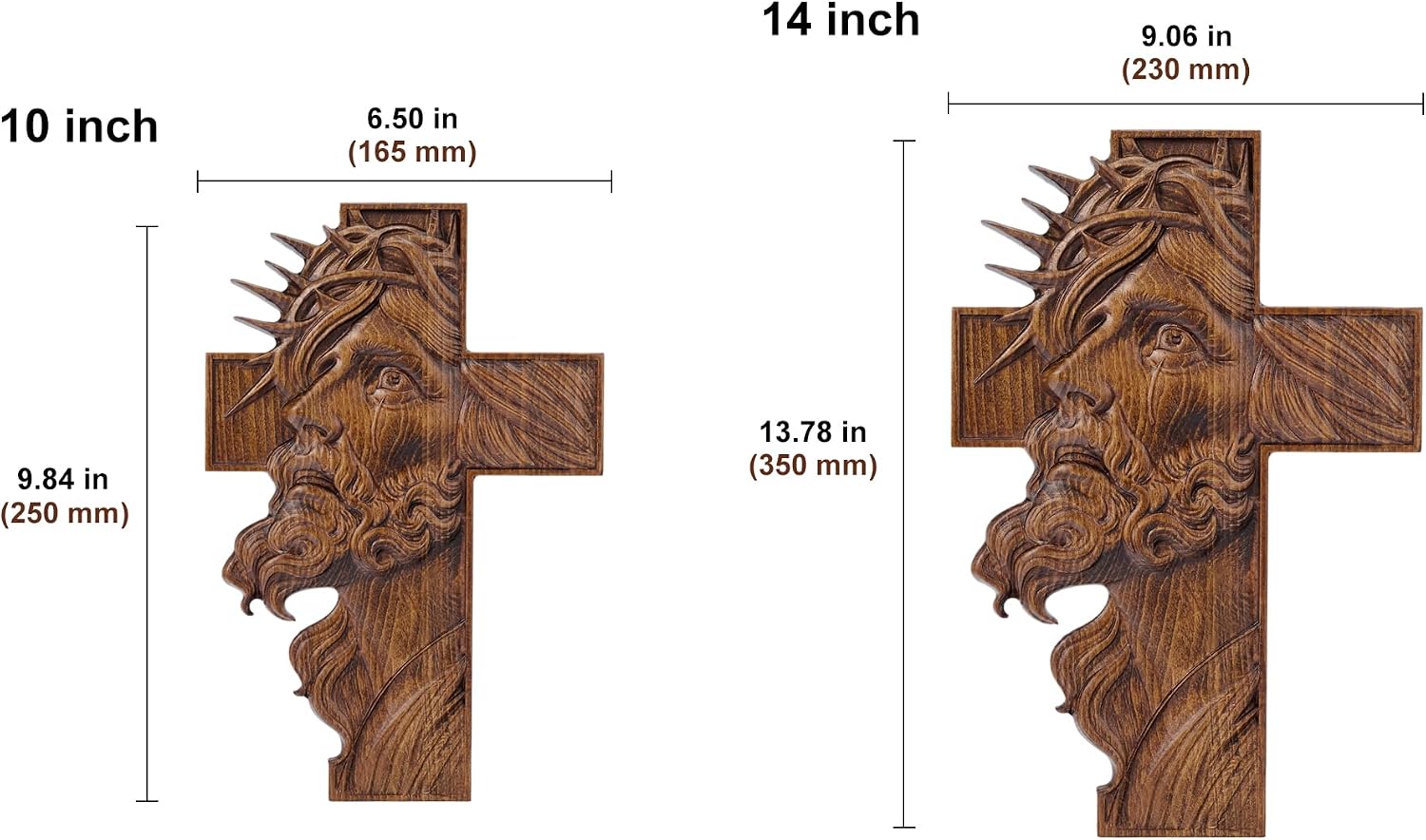 13.78in Catholic Crucifix Wall Cross Jesus Tears Handmade Wood Faith Gift