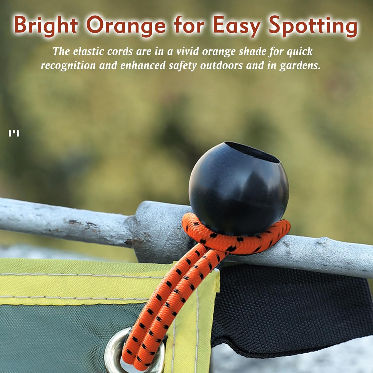 KoMe Vibrant Orange Elastic Cords - Multipurpose Bungee Ropes for Outdoor Tents and Gardening, High Visibility, 30-Pack