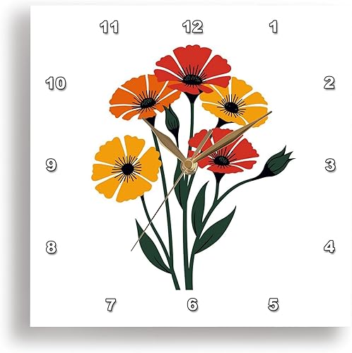 3dRose, Retro Modern Mid-Century Carnation Flowers Art, 10x10 Wall Clock