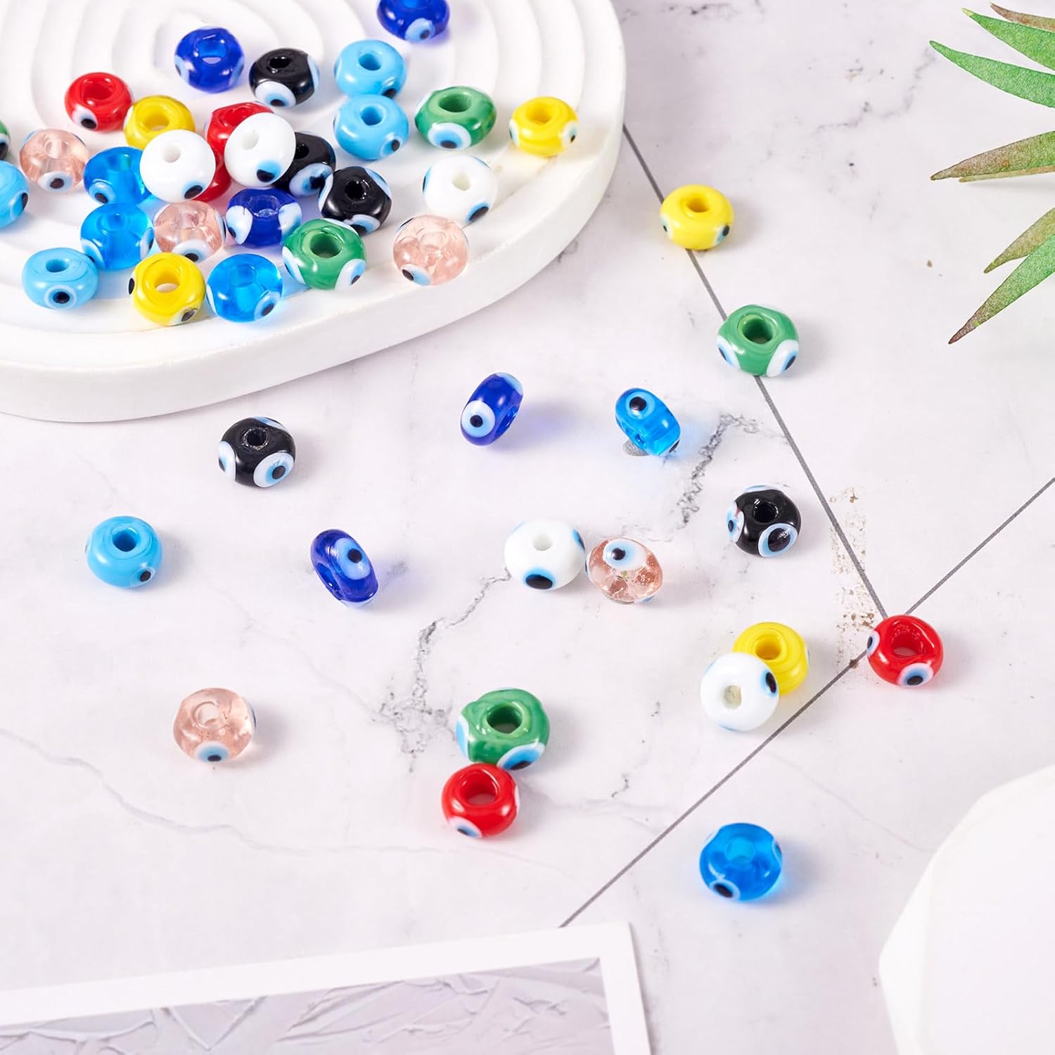 Cheriswelry 54Pcs Evil Eye Lampwork Glass Beads Flat Round Evil Eye Craft Beads Spacers 9 Colors 9-10mm for DIY Bracelets Earrings Necklace Jewelry Making - Image 6