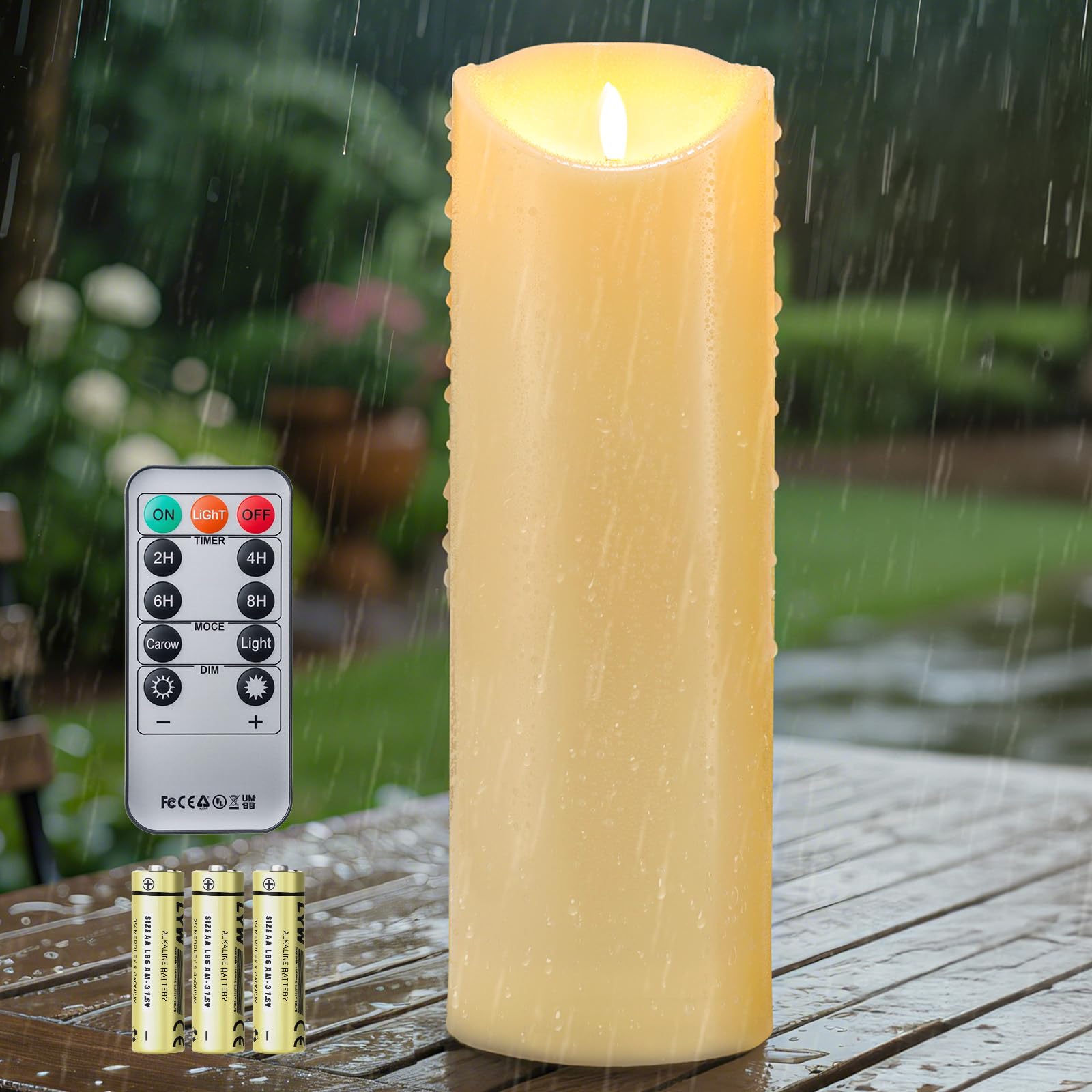 Glowtink Outdoor Waterproof Flameless Candles, Battery Operated Candle with Remote Timer, Large LED Pillar Candle for Outdoor Indoor Wedding Party Decoration, 12" x 4"