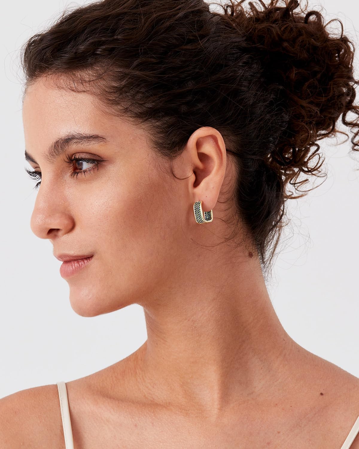 Square Colored CZ Small Gold Hoops | 18K Gold Plated Small Huggie Hoop Earrings for Women