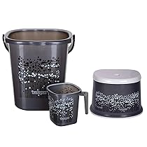 Nayasa Plastic Bucket, Mug and Stool, Grey, 18L (3 Pieces Set)