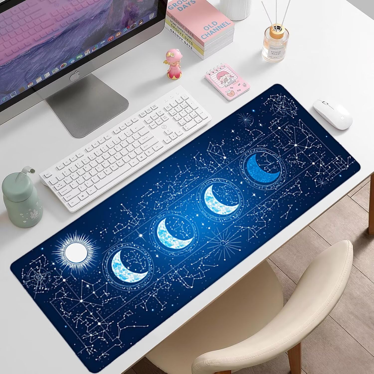 Podkładka pod mysz do gier XXL - 1400 x 600 x 3 mm - gwiaździste niebo duża antypoślizgowa podkładka pod klawiaturę biurową ze zszytymi krawędziami, niebieska duża podkładka pod mysz do gier do biura