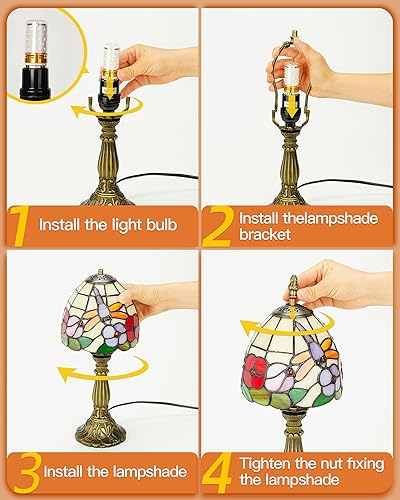 Miniatura 7 de Lámpara de mesa pequeña estilo Tiffany, lámpara antigua de 5 pulgadas, lámpara de noche de mesita de noche de escritorio para dormitorio, sala de