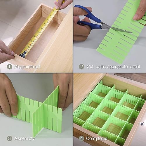 Miniatura 10 de KINJOEK 48 organizadores divisores de cajones de bricolaje, separadores de cajones de escritorio de plástico ajustables para organizar cajones de