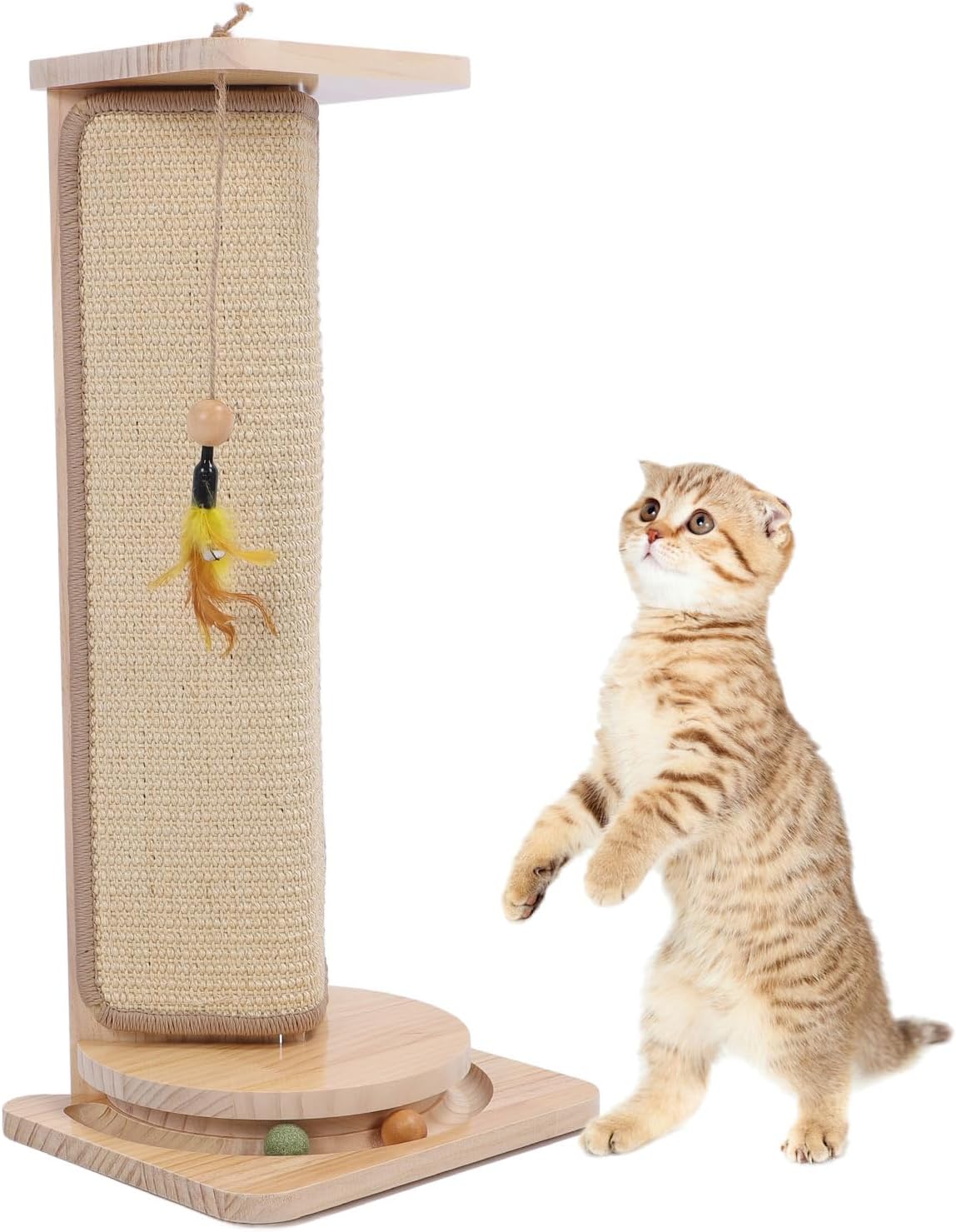 Yosoo Adjustable Height Pine Wood Cat Wall Corner Scratcher, Protect Furniture Stable Structure Scratching Pad for Interactive Playtime with Cat Teaser, for Indoor Home Use