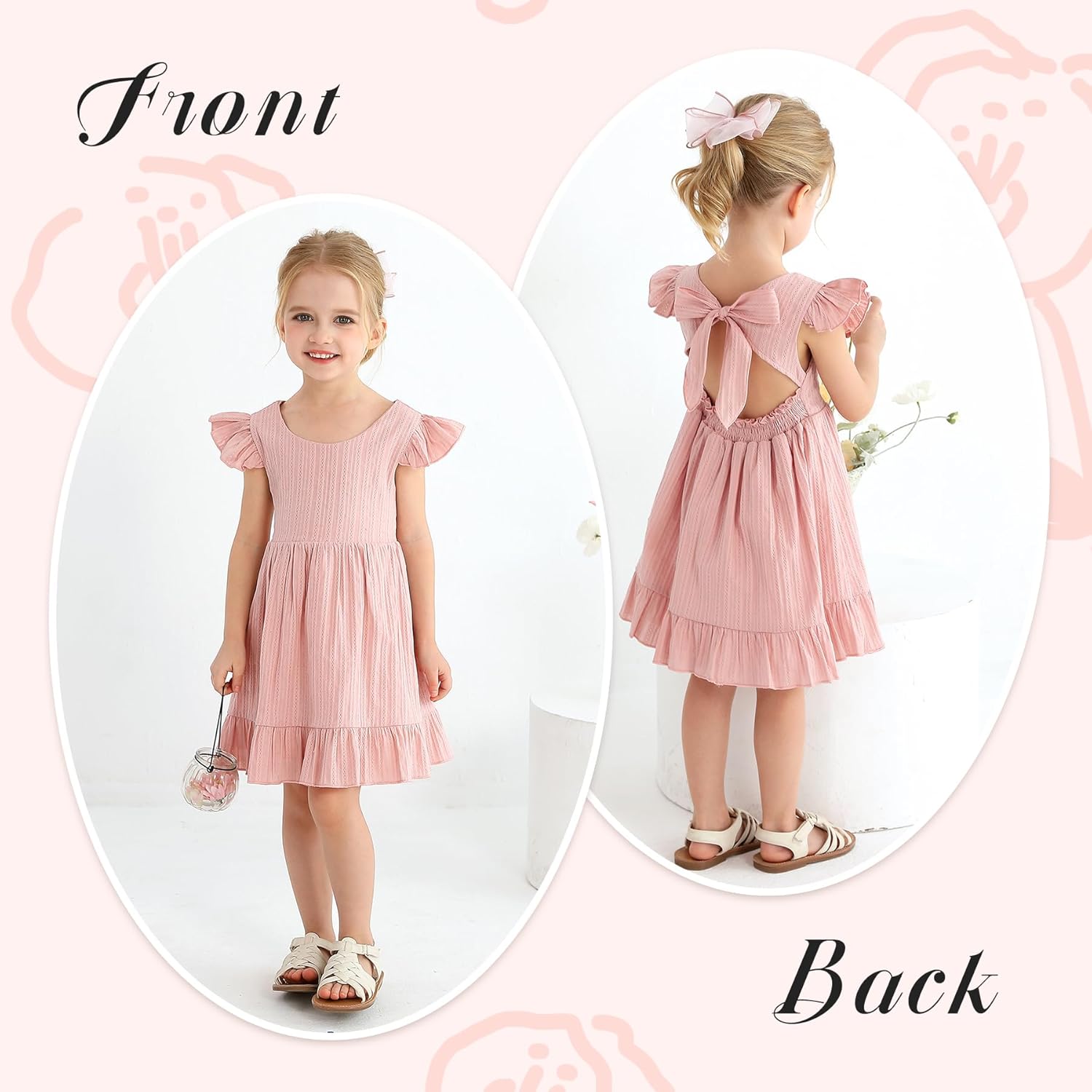 Toddler Girl Summer Dress Outfits Backless Bow Family Photo Sundress Dresses Clothes for Baby Girls - Image 2