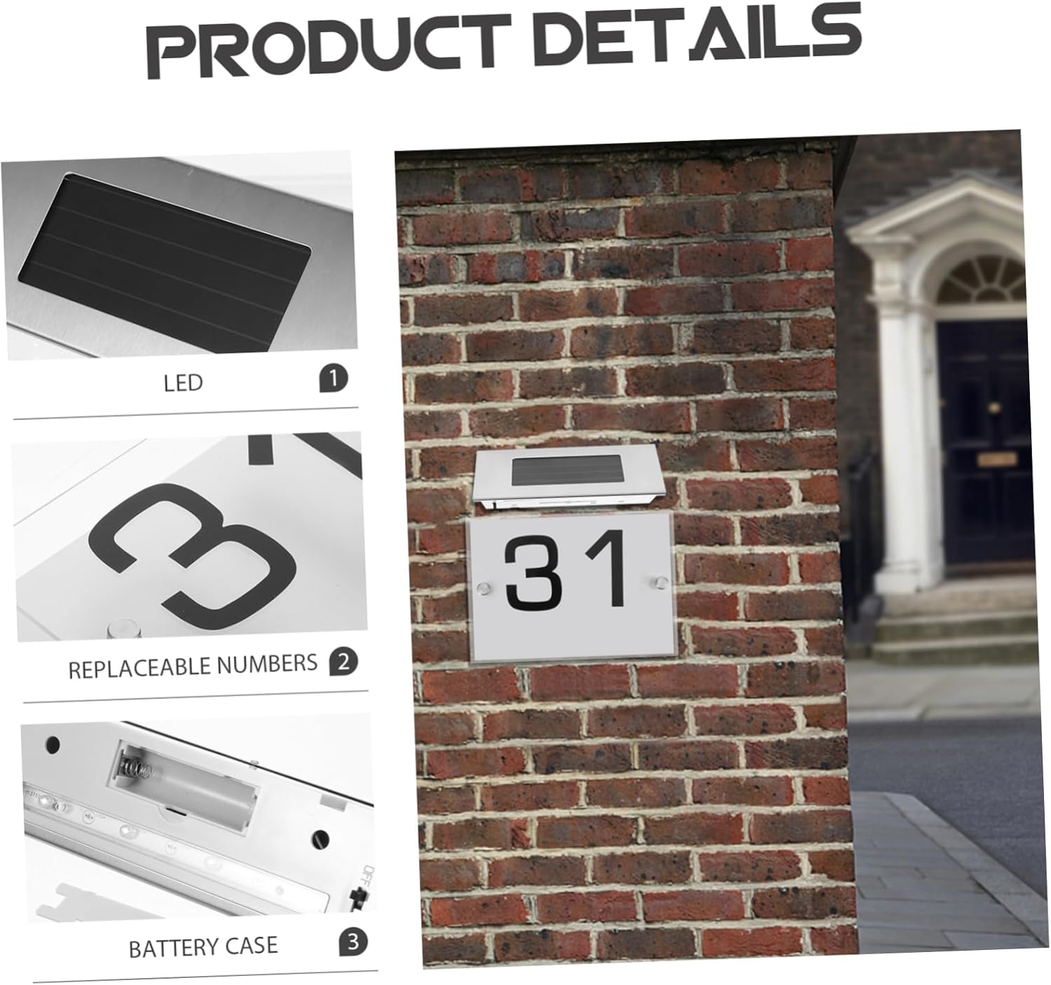 POPETPOP 4sets Solar Address Sign Led Number Plaque for Outdoor Use Solar-powered Easy Installation Intelligent Sensing for Energy Efficiency