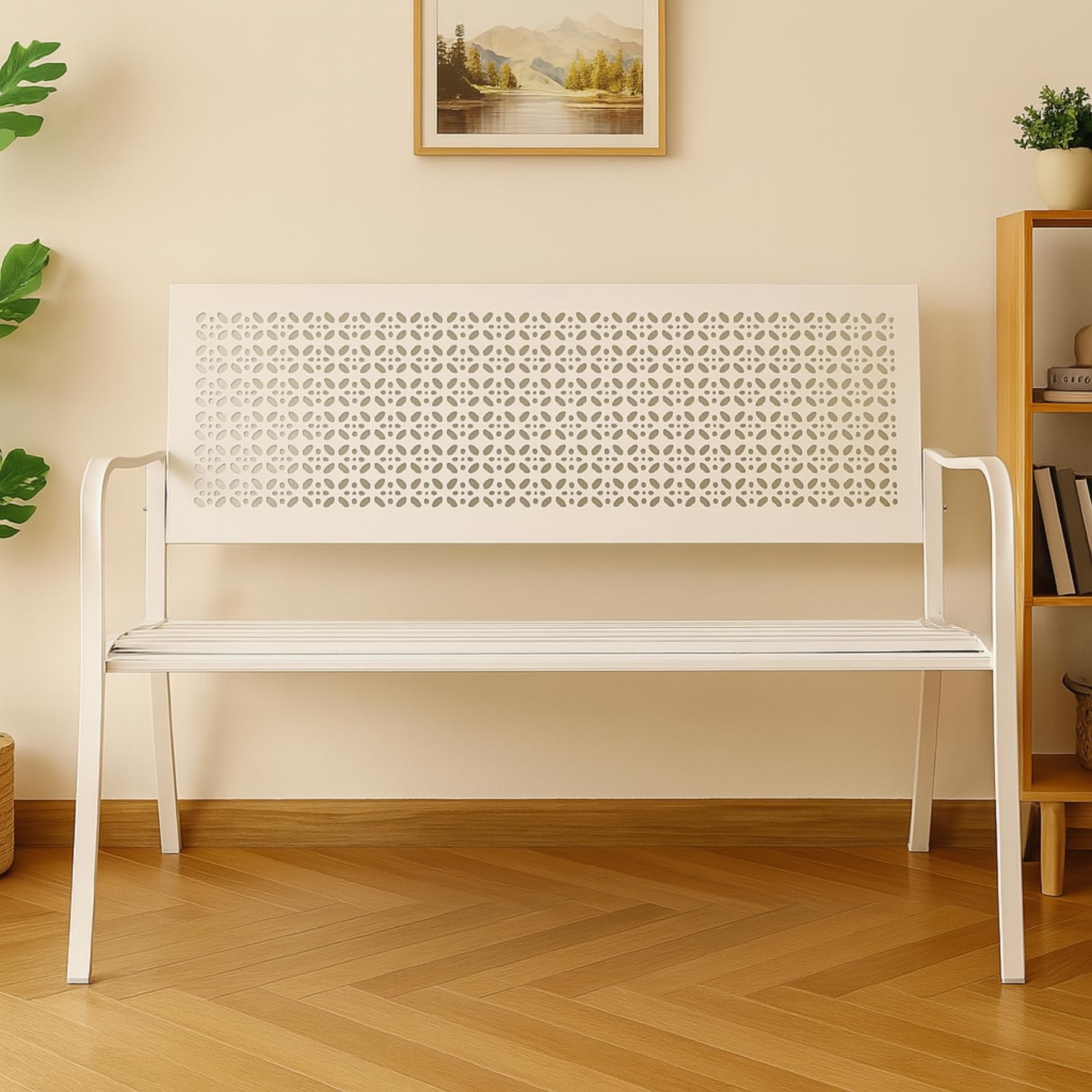 ecofynd 3 Seater Garden Bench for Indoor & Outdoor Park, 4 Feet Long Waterproof Outdoor Seating Garden Chair for Home, Terrace, Patio, Living Room, Lounge, Balcony (White, GT003-049)-image-48