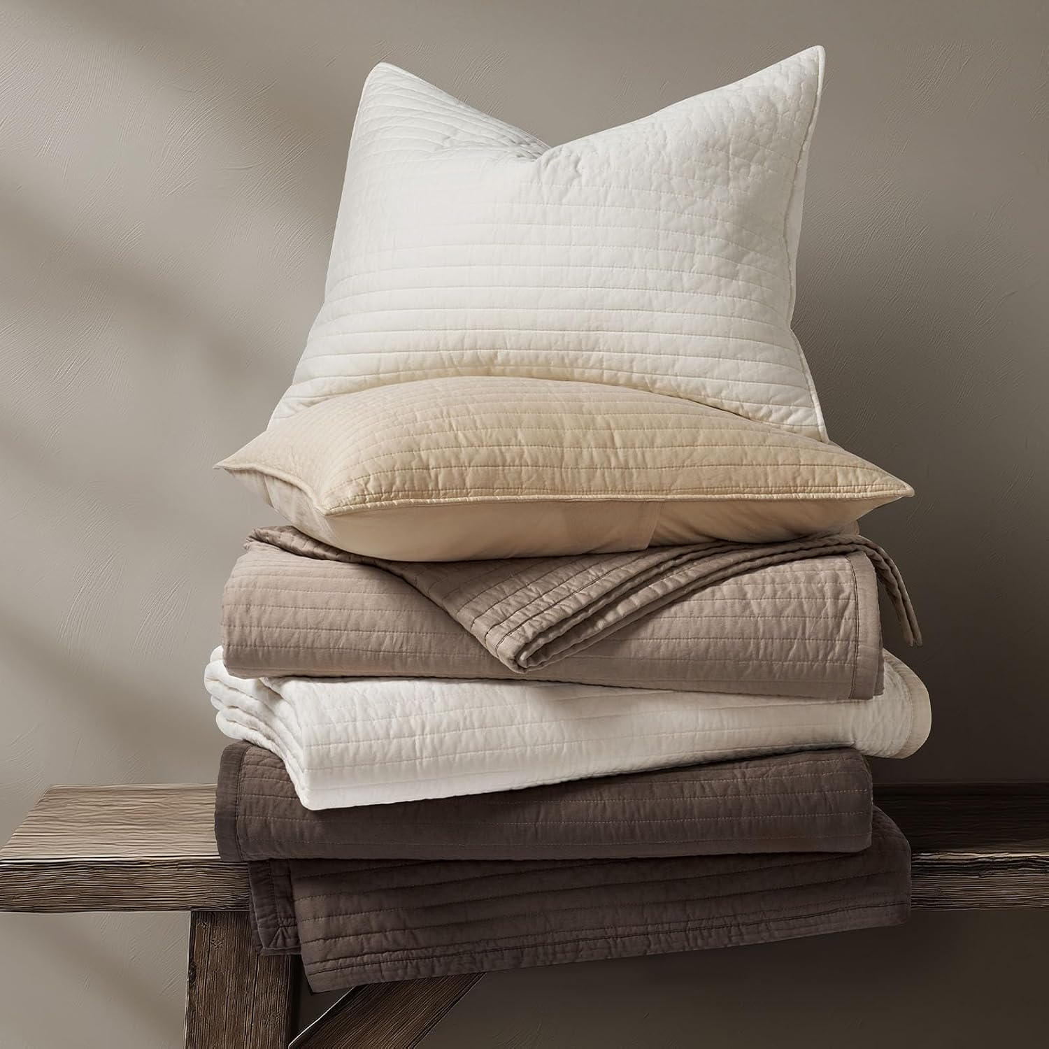 EVERGRACEHOME Cotton Sateen Quilt Set Queen Size, Pre-Washed Cotton Channel Stitch Coverlet Bedspread, 3 Pieces Lightweight Soft Bedding Sets for All Season, with 2 Pillow Shams, Mocha Brown - Image 6