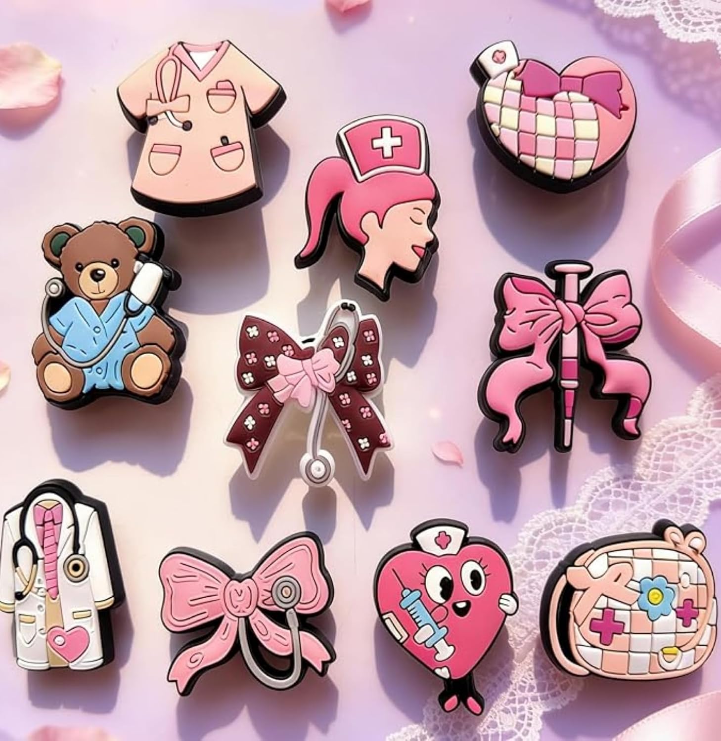 Rawan Fresh 10Pcs Cute Nurse Shoe Charms for Clogs, Sandals & Water Shoes – Fun and Colorful Accessories for kds, Teens, Girls, Boys & Wristbands. image 2