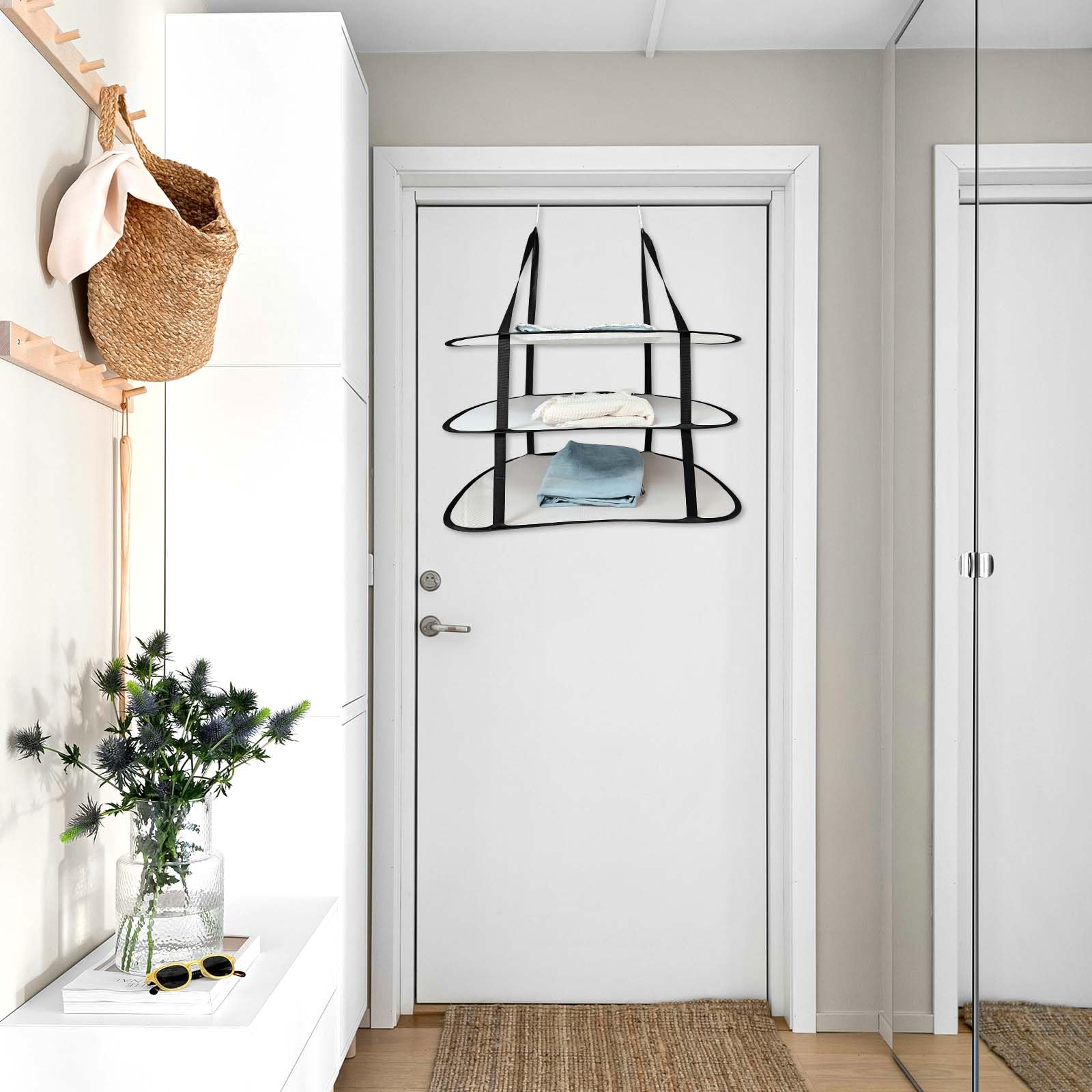 2pz Stendibiancheria per Maglioni, Stendibiancheria Pieghevole a 3 Livelli Sopra Porta con 4 Ganci Resistente Appendiabiti Pieghevole e Asciutto Adatto per Bagni Camera da Letto Dormitorio