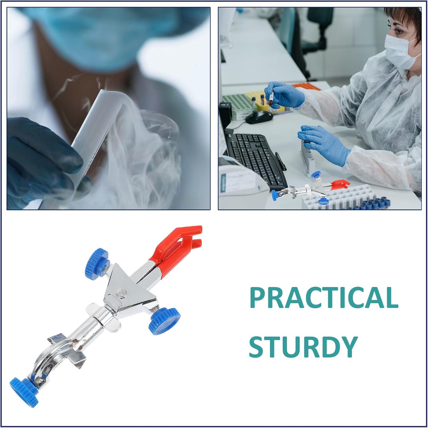 Laboratory 3 Prong Finger Clamp Adjustable Jaw Double Swivel Small Test Tube Holder for Scientific Lab Use