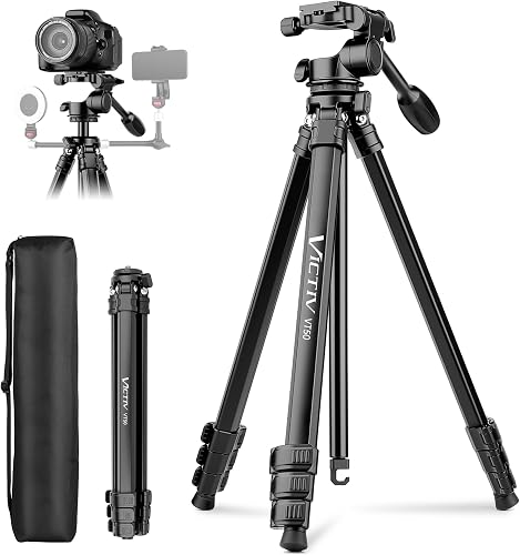 Victiv Tripode Camara de Aluminio 170cm, Tripode para Movil de Viaje Profesional con Soporte Teléfono, Trípode Cámara Reflex Compatible con Sony Canon Nikon, Carga Máxima 10kg