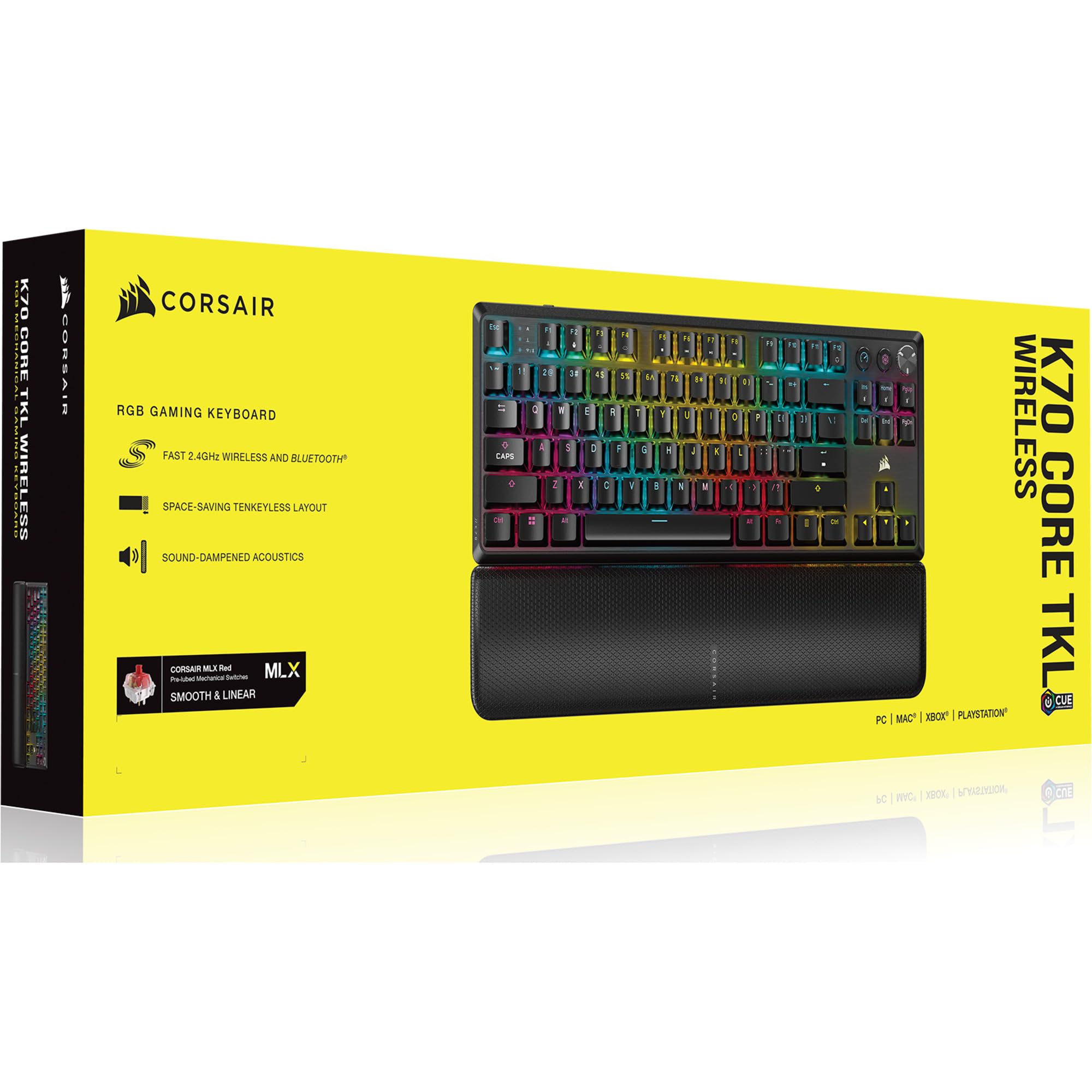 Corsair K70 Core Tkl Wireless Rgb - Tastatur - Tkl - Hintergrundbeleuchtet - Kabellos - Bluetooth, Usb, 2,4 Ghz - Qwertz - Deutsch - Tastenschalter:
