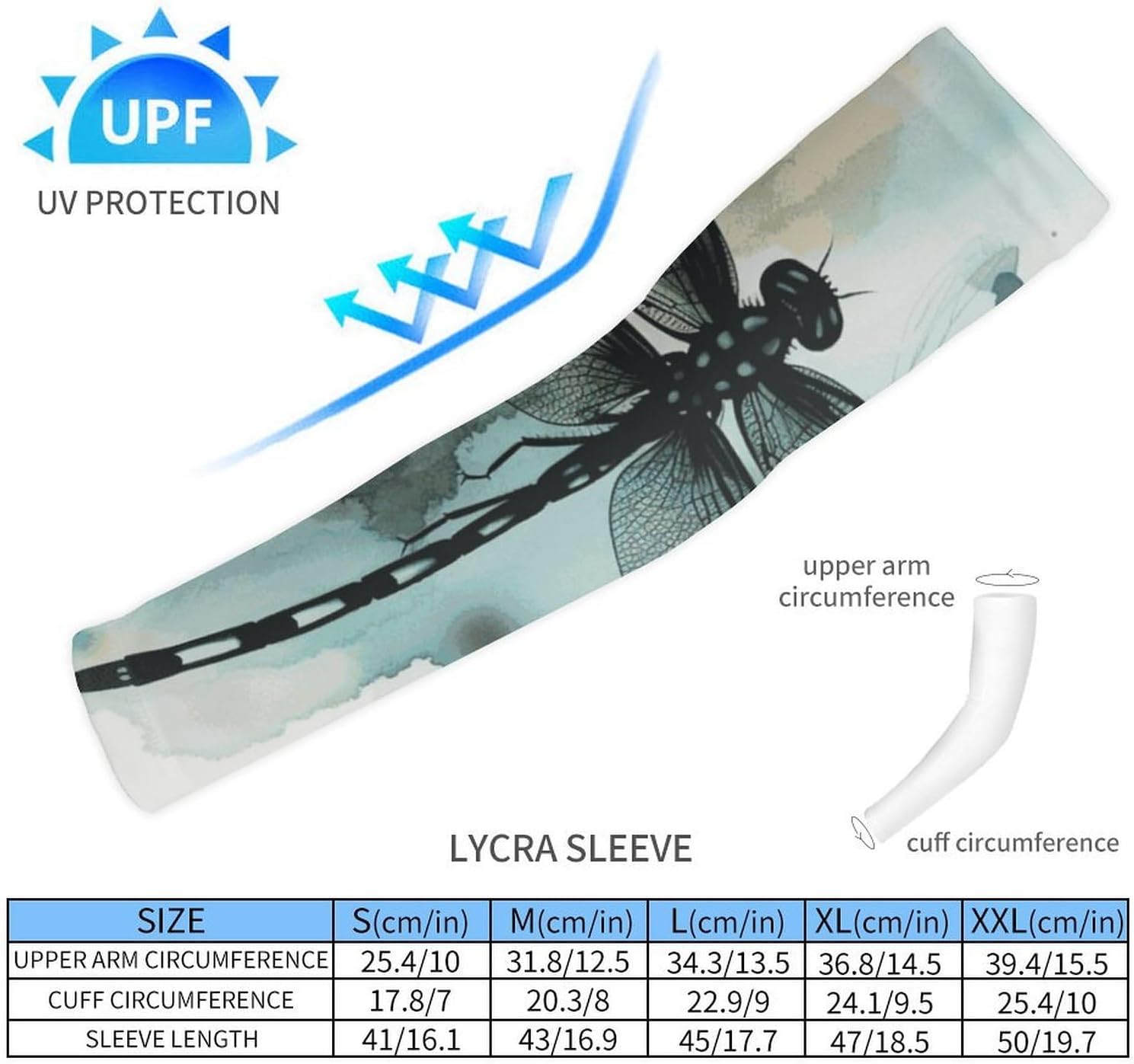 Ink Dragonfly Arm Sleeves for Men Women Sun Protection Sleeves Cooling Compression Arm Covers for Sport