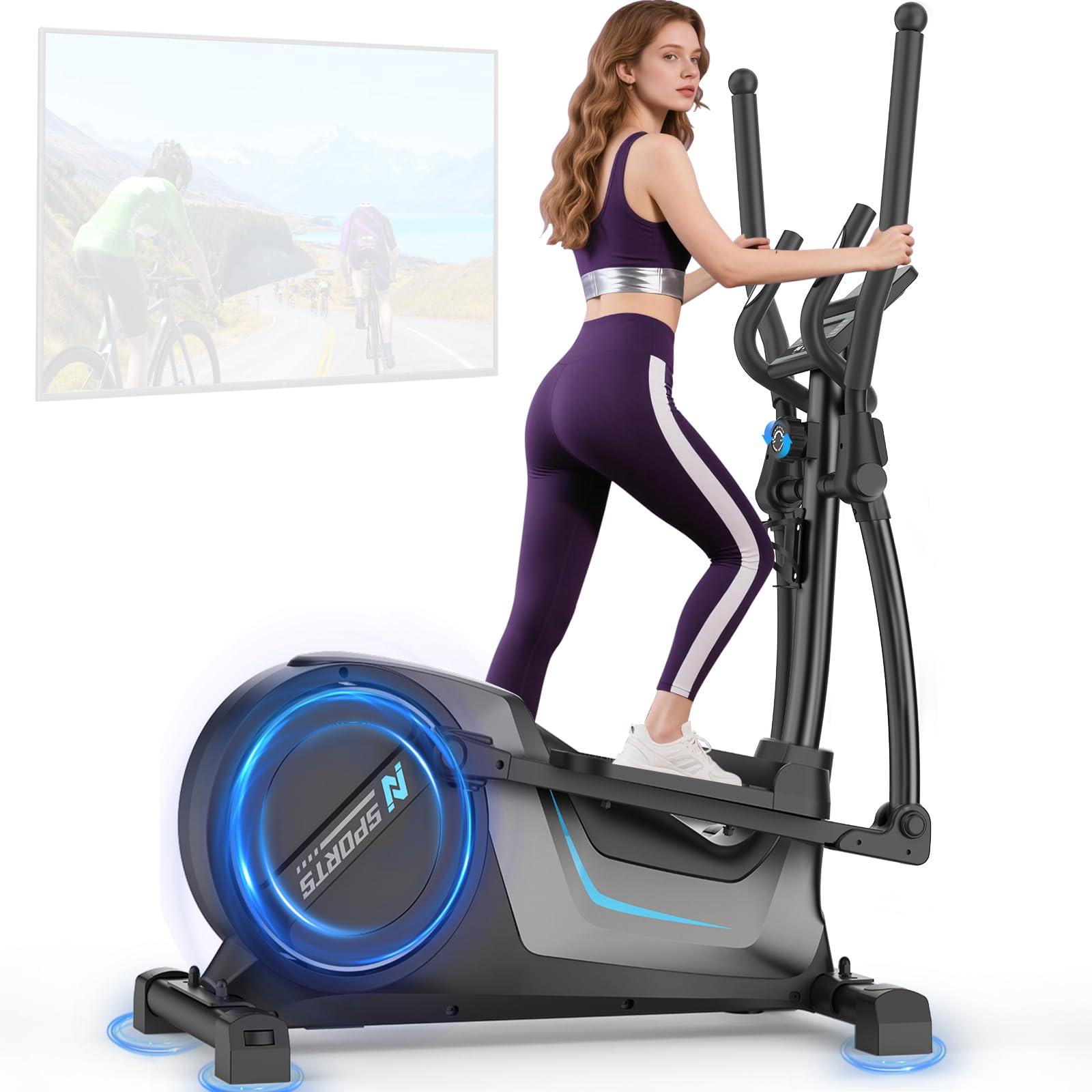 Crosstrainer, 3-in-1 Ultraleiser Crosstrainers mit 16 Widerstandsstufen, 8 kg Schwungrad, 16,5 Zoll Schrittlänge, LCD-Display, Belastbar Bis 150 kg, Ellipsentrainer für Zuhause