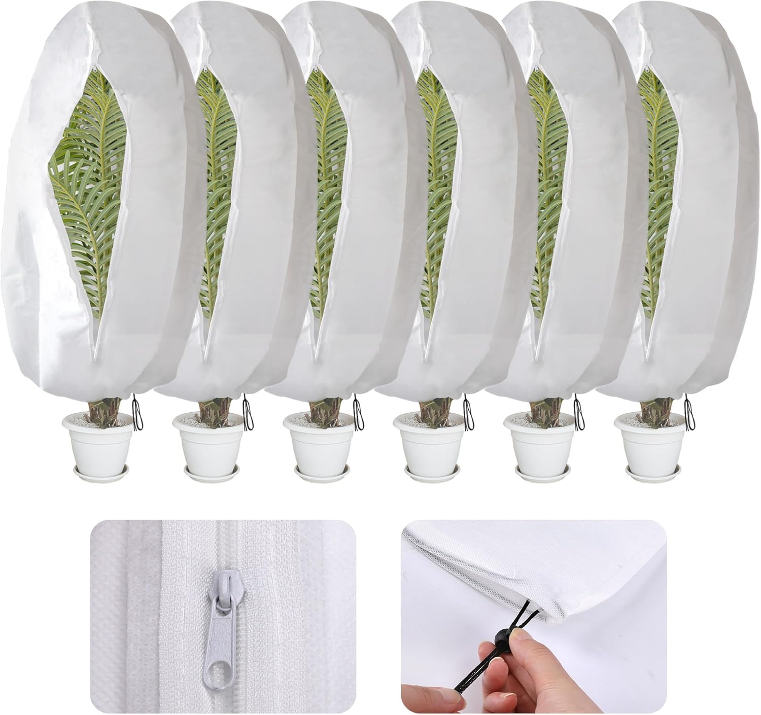 Lot de 6 housses de protection contre le gel pour plantes d'hiver – 120 x 80 cm – Sacs de jardin en polaire – Couverture en tissu anti-gel résistant aux déchirures veste en polaire avec fermeture