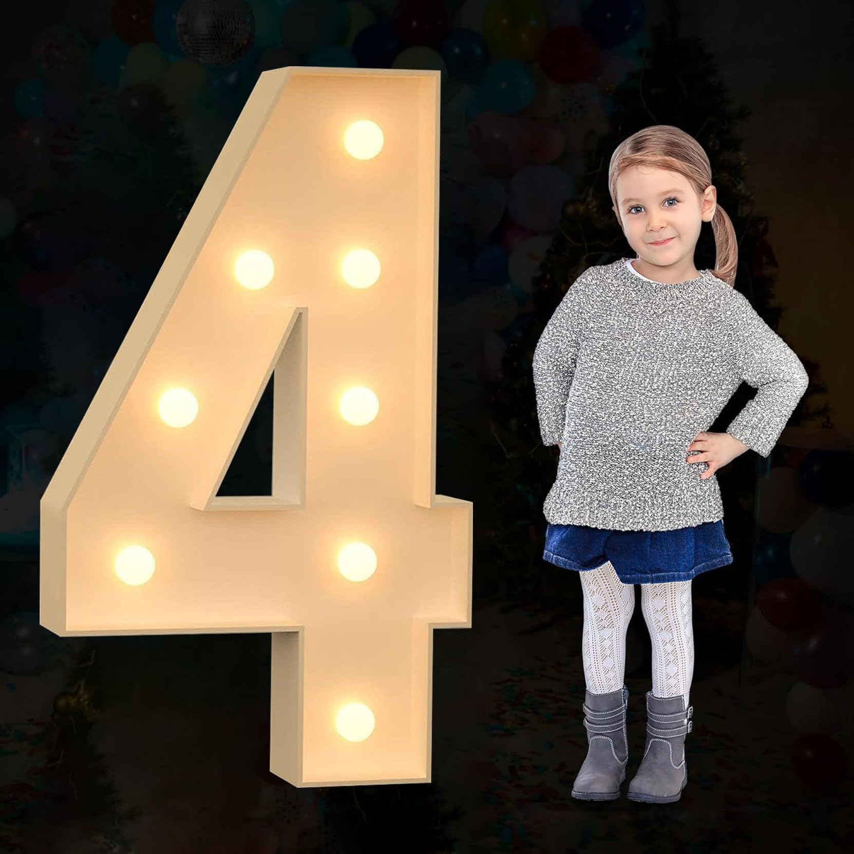 Large Marquee Number Light Up, Decorative LED Alphabet Lights, Party Decor Pre-cut Foam Board Set for Wedding Birthday Holiday, Number 4,100cm-3.3ft