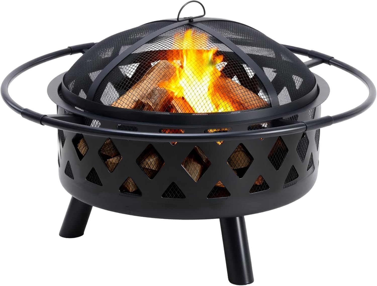 OLIXIS 36 Inch Wood Burning Fire Pit with Spark Screen & Poker - Round Outdoor Patio Backyard Bonfire Pit, Black