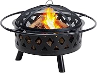 OLIXIS 36 Inch Wood Burning Fire Pit with Spark Screen & Poker - Round Outdoor Patio Backyard Bonfire Pit, Black