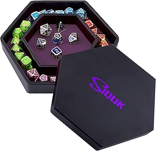SIQUK Dice Tray with Lid Hexagon Dice Holder Dice Rolling Tray for DND RPG Dice Games and Other Table Games, Purple