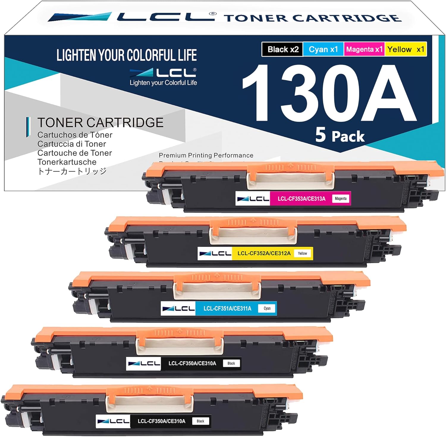 LCL Remanufactured Toner Cartridge Replacement for HP 130A CF350A CF351A CF352A CF353A MFP M176 M176FN M177 M177FW M176n (5-Pack 2Black, Cyan, Magenta, Yellow)