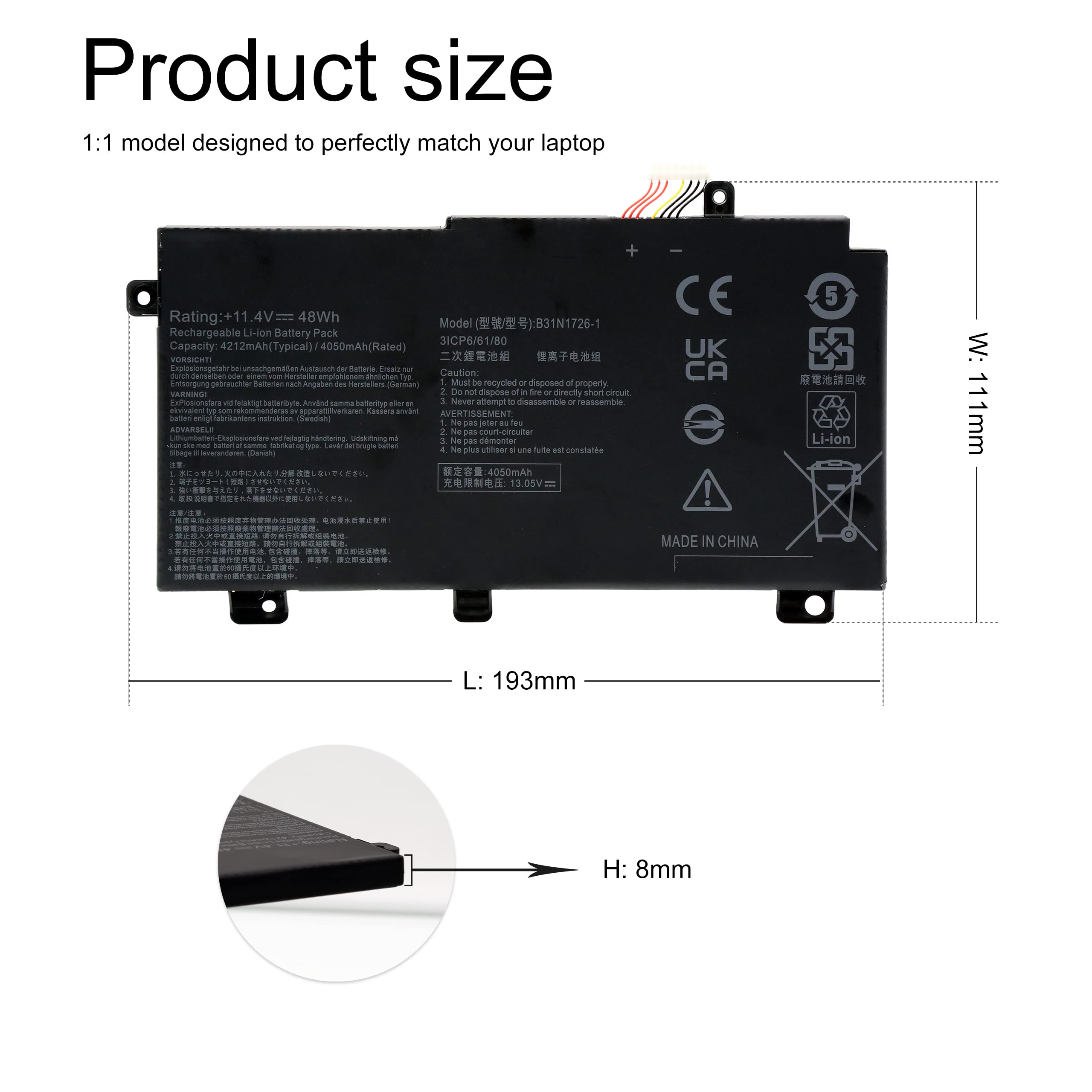 BLESYS B31N1726 bateria do ASUS TUF Gaming FX504G FX504GM FX504GD FX504GE fx504gd-fx8gd Laptop B31BN91 [krótki kabel]