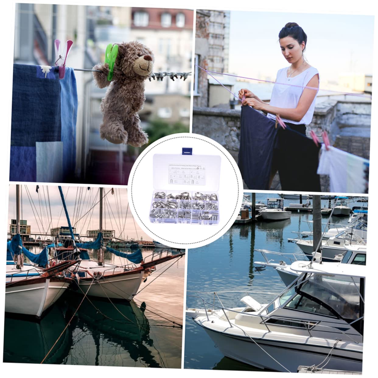 Unomor Stainless Steel Wire Rope Collar 250 Pcs Kit Ferrules Sleeves Crimping Loops