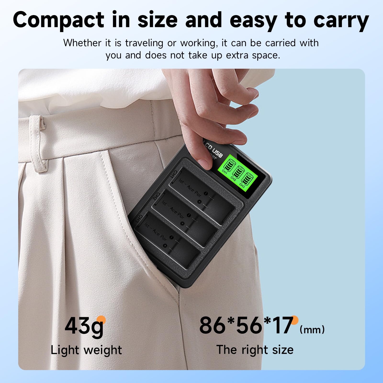 CITYORK Caricatore a 3 slot e 3 batterie da 2400 mAh, compatibile con Insta360 Ace e Pro, batteria di ricambio per Insta360 Pro, con display LCD e cavo USB