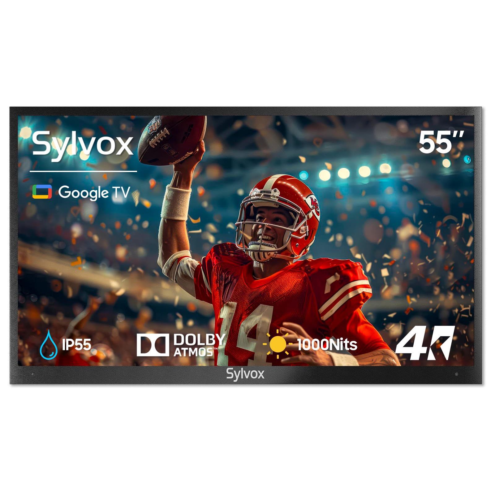 SYLVOX Outdoor TV, 55 inch Waterproof Smart TV, 4K, HDR 10, Weatherproof,1000nits, Voice Assistant Remote, for Partial Sun Area(Deck Pro 2.0, Latest Model)