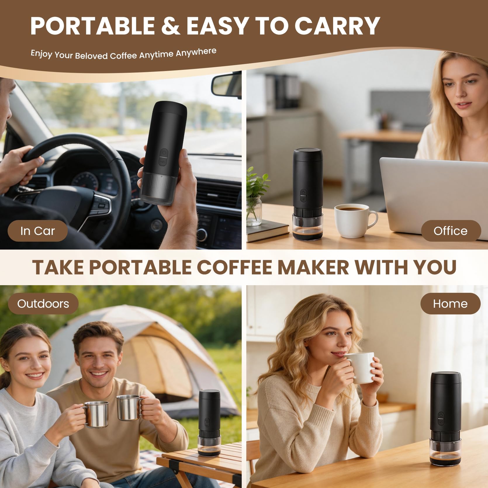LAMA Juego de molinillo de café, espumador de leche, juego de cafetera portátil, máquina de café espresso eléctrica, máquina de cápsulas, compatible con pequeñas cápsulas de café y polvo de café para