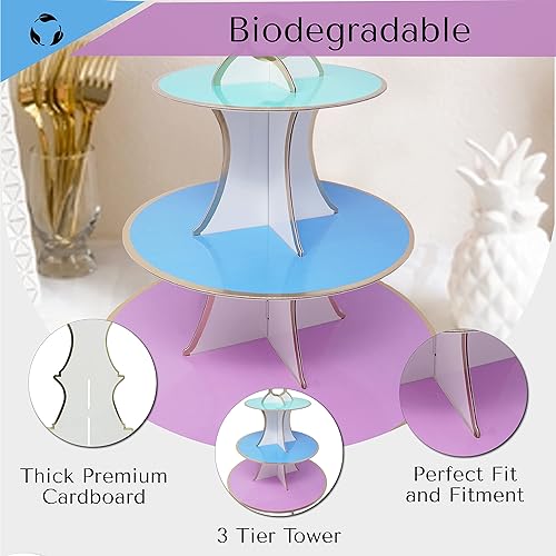 Miniatura 3 de Bandeja decorativa para postres y magdalenas de 3 niveles para cumpleaños y todas las fiestas temáticas y eventos, 2 torres de servir por paquete