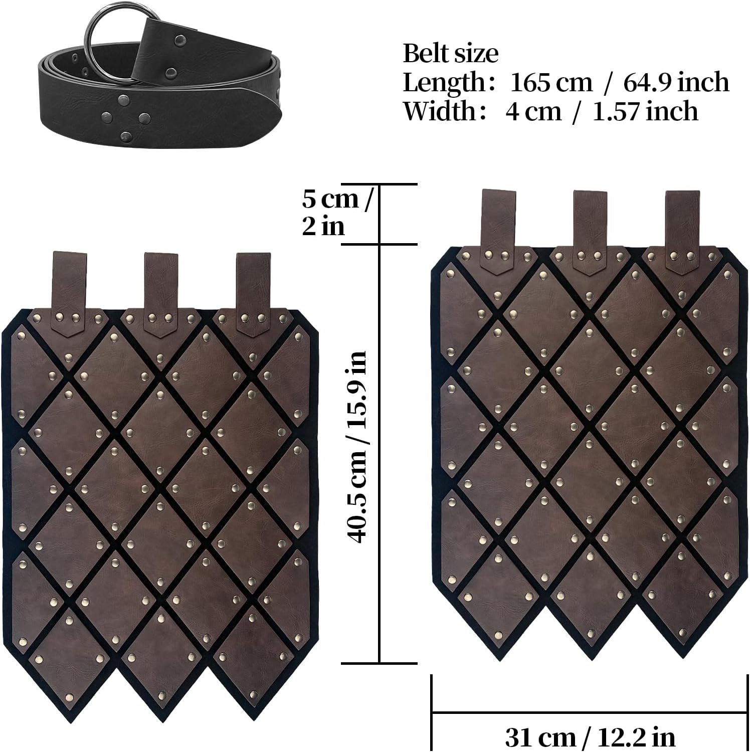 HiiFeuer Medieval Faux Leather Thigh Armor, Retro Double Sides Waist Armor with Belt, Mercenary&Knights Skirt Armor for LARP