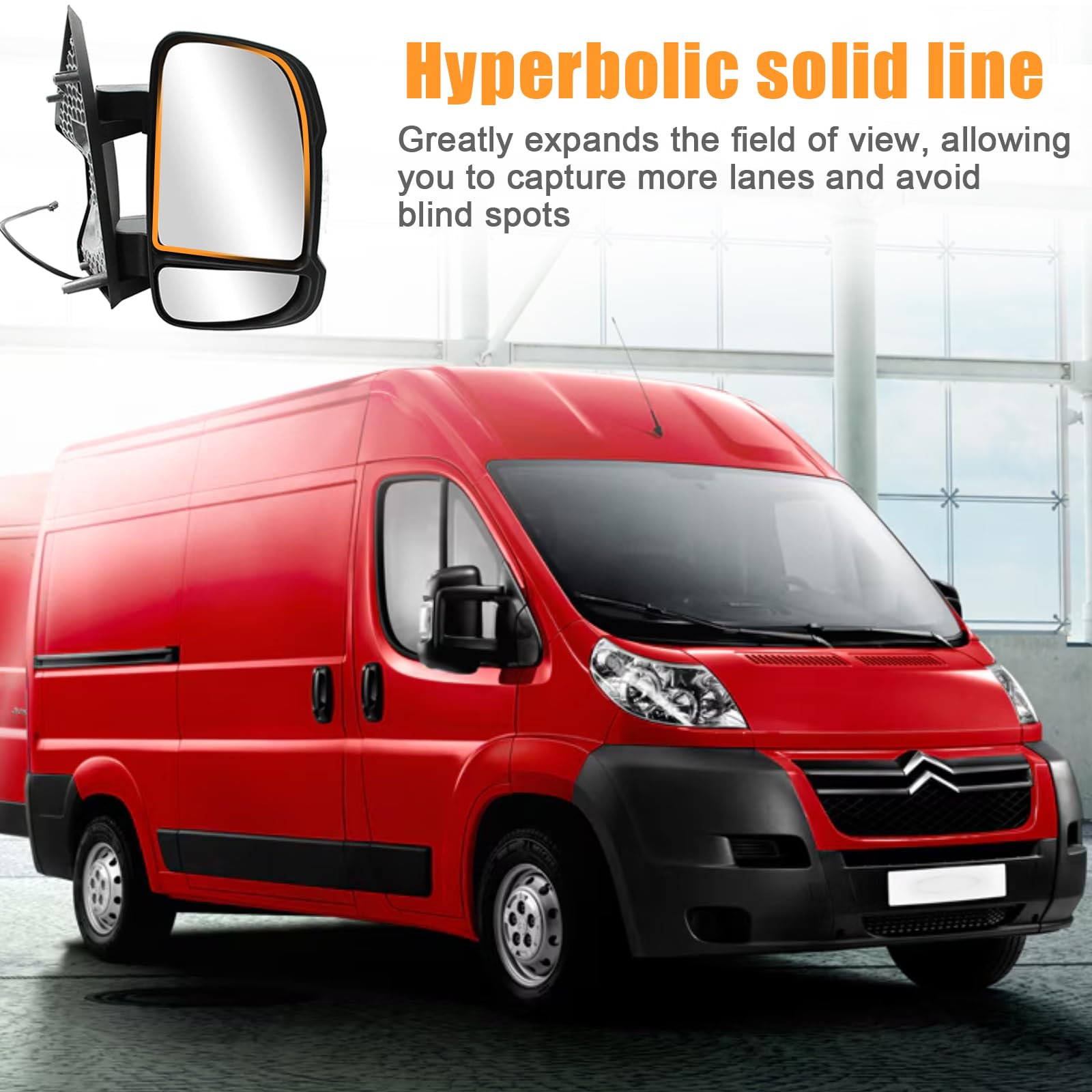 Vetro a Specchio Sostituzione per Ducato Jumper Boxer Movano C 2006-2023, Riscaldabile Vetro Specchietto di Ricambio ABS Specchietto Retrovisore (Destro)