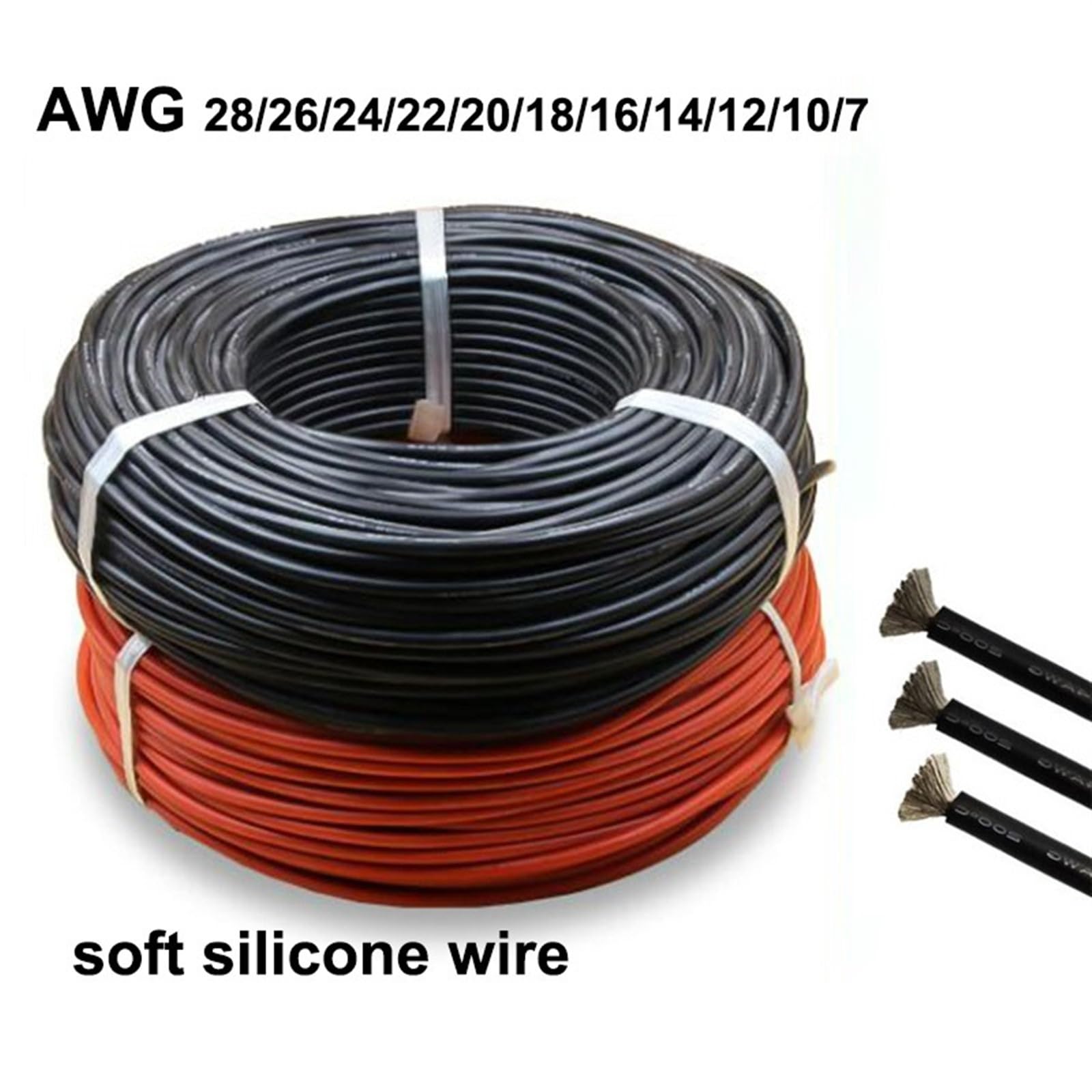 Outdoor Extension 5 Meters 10 Meters Soft Electrical Wire 7AWG to 22AWG Battery Clip Cable 24AWG 28AWG High Temperature Resistant Silicone Solar sheathed(5 Meter red 5 Meter Black,20AWG)
