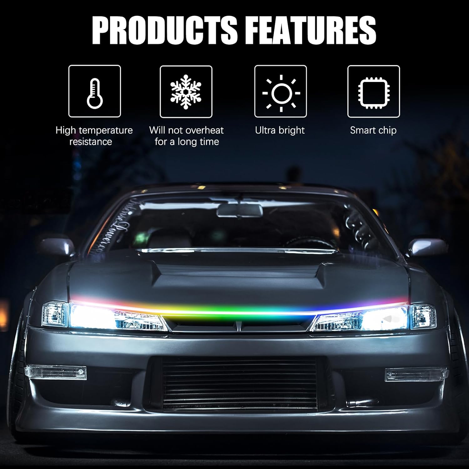 JMTBNO Car LED Hood Light Strip 71" RGB Exterior LED Strip Flexible 12V Multicolor Universal Engine Hood Cover Daytime Running Light Strip Waterproof Remote & APP for Car SUV Truck