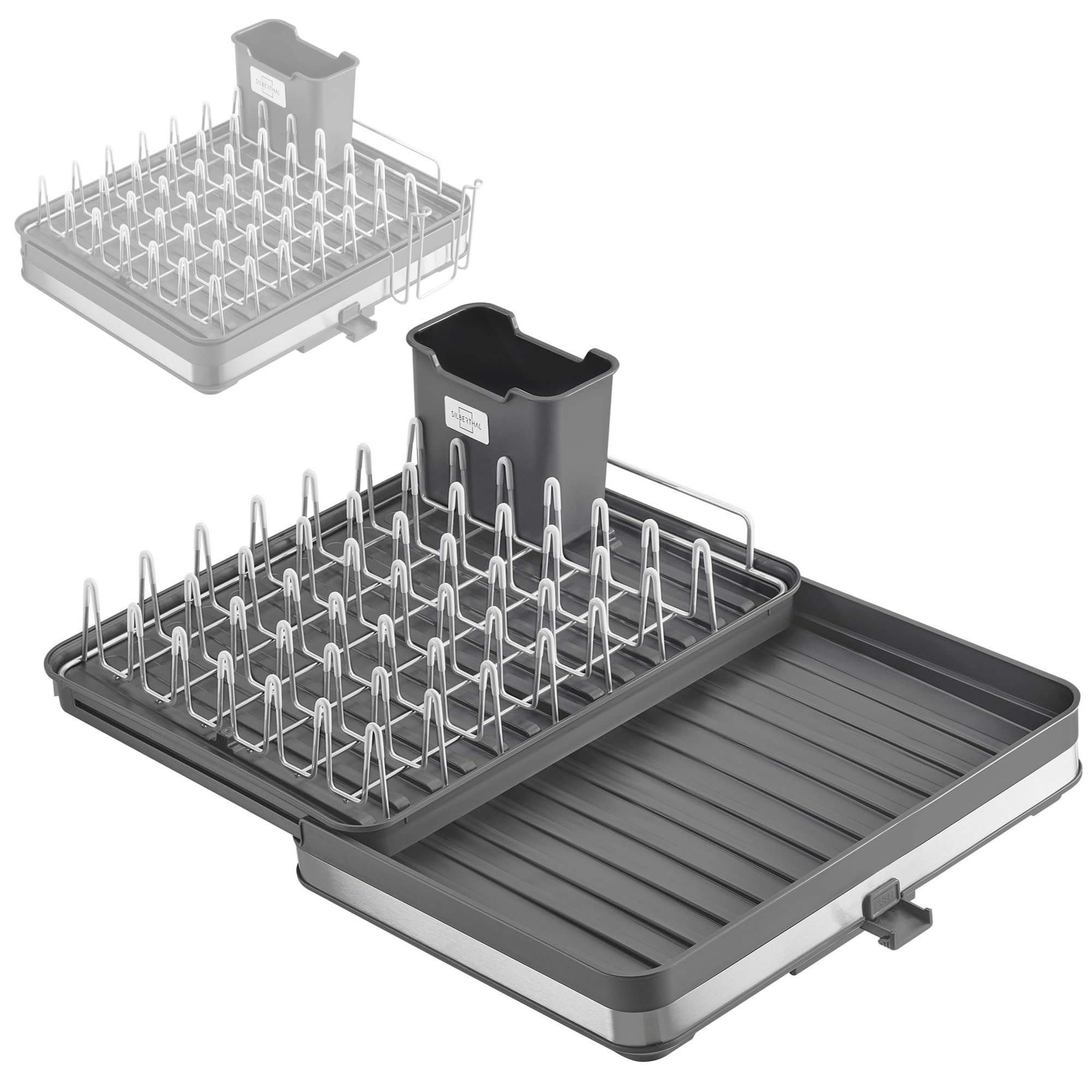Silberthal Dish Drainer - Rustproof - With Drip Tray, Dish Rack, Cutlery Tray - Plastic - Improved Version Large