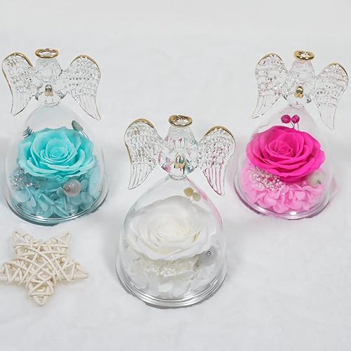 Miniatura 5 de Miofula Regalos de cumpleaños de rosas de ángel para mujer, rosa preservada en cristal, figuras de ángel para mamá, abuela, esposa, rosas reales