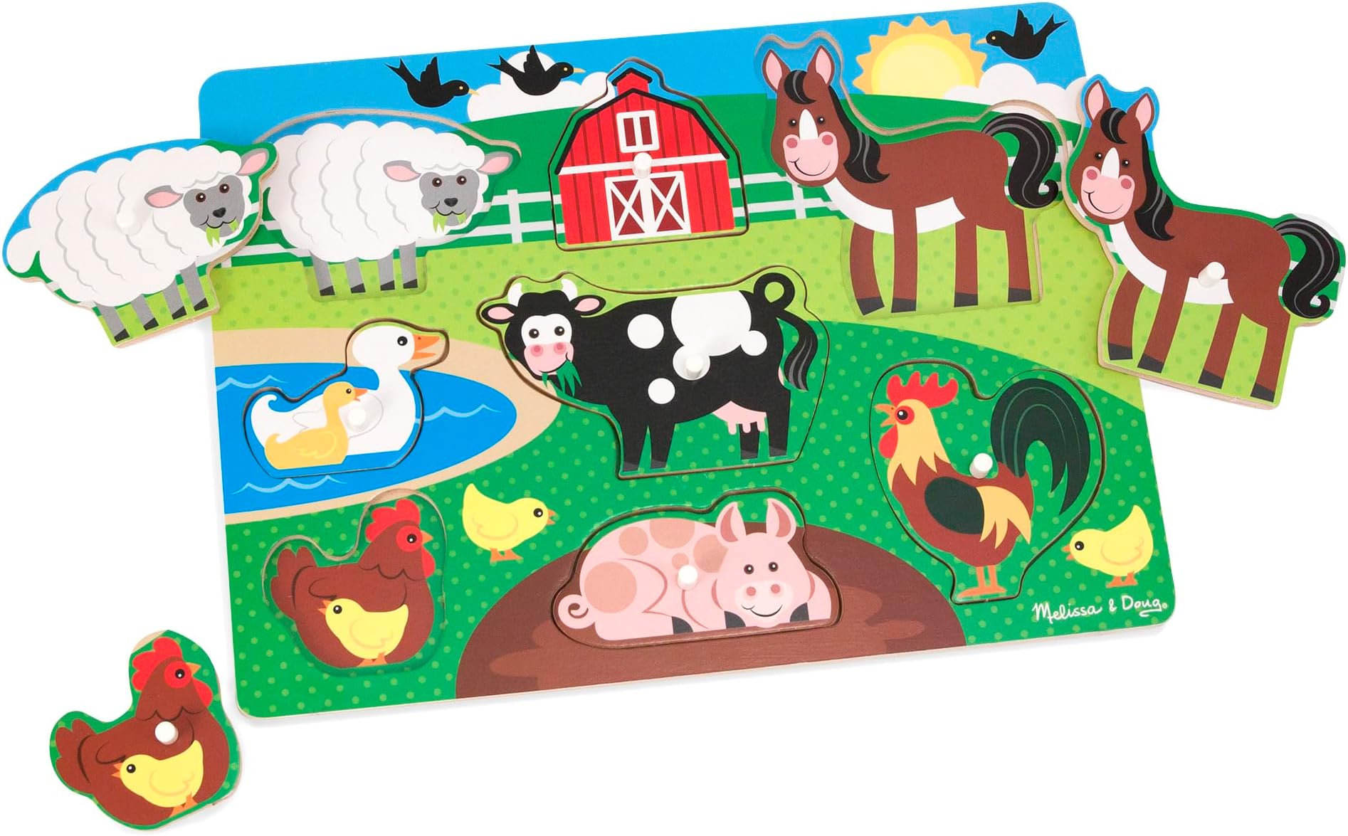 Wooden Toys - Farm Animals Peg Boards for Children, Learning Toys for 2 Year Old Girls & Boys Toddler Puzzles Gifts, Kids Wooden Jigsaw Puzzles for Children Age 2 3 4