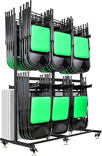 Vista 7 de Carrito de almacenamiento para silla plegable, mesa plegable gruesa y resistente, estantes plegables para almacenamiento con ruedas de goma