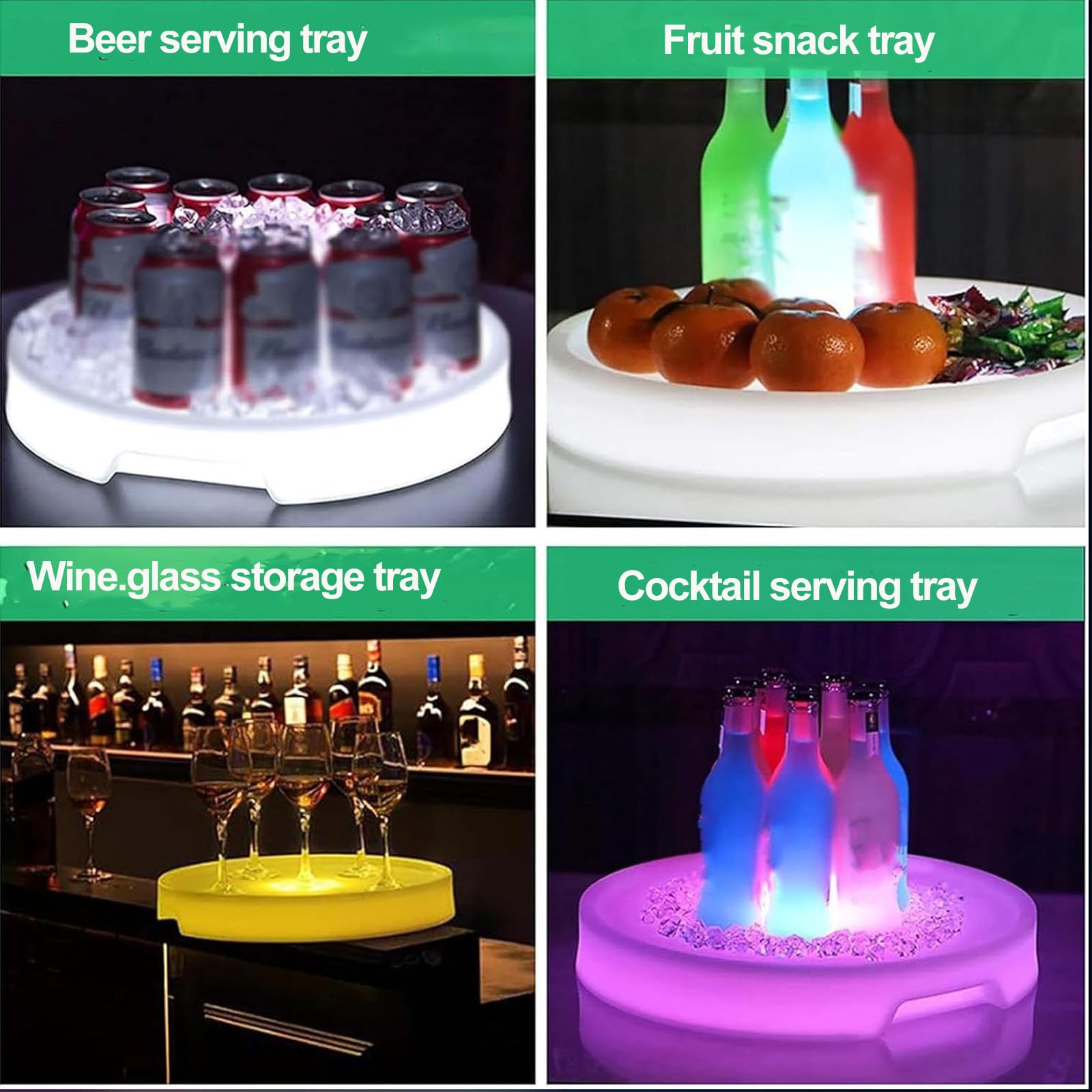 Bandeja De Servir con Luces Led, 16 Bandejas Coloridas para Bebidas Y Vino con Control Remoto, 4 Modos De Iluminación Intermitente, Estructura Resistente, A Prueba De Caídas Y Resistente Al Agua,