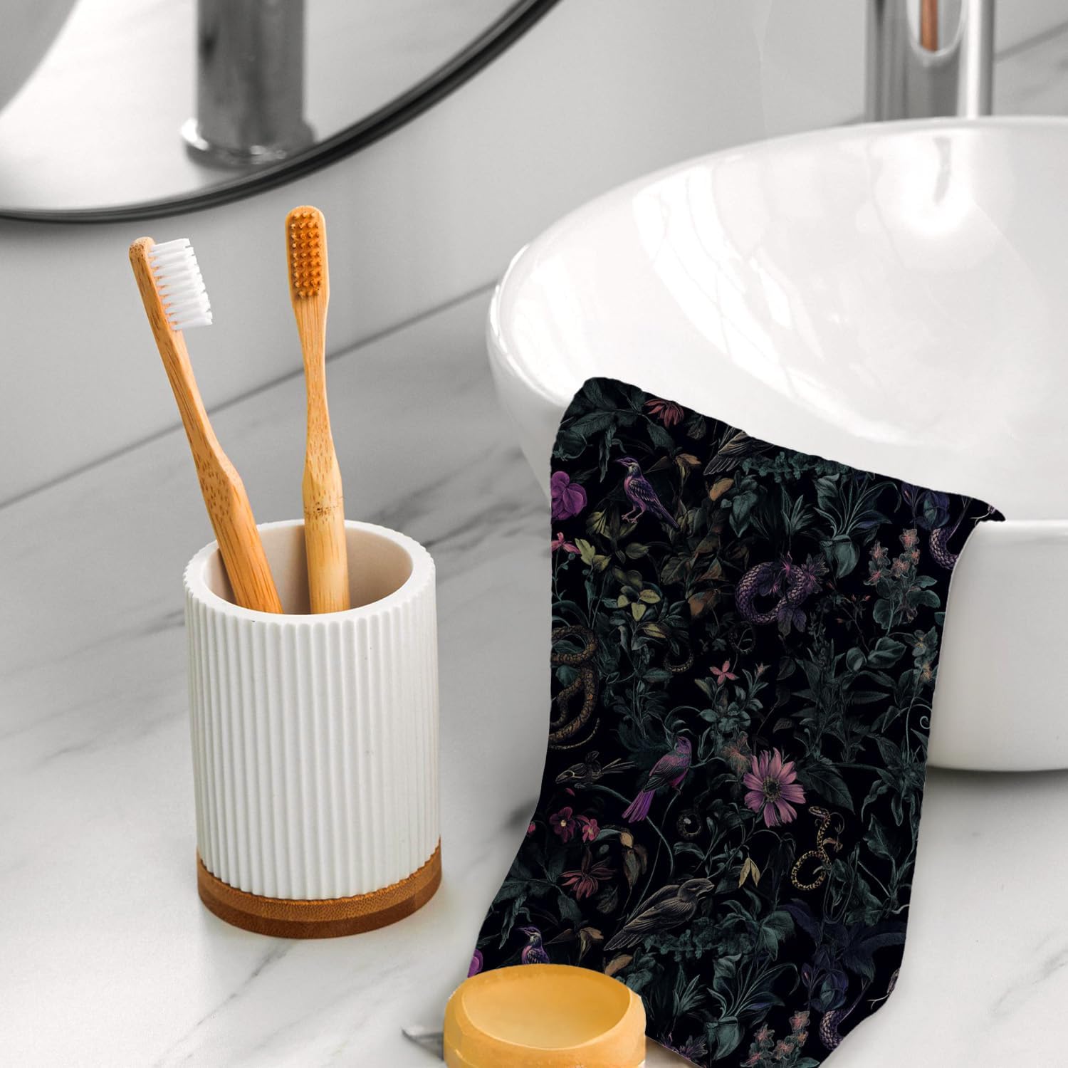 Moody Dark Floral Forest Kitchen Towels, Dark Cottagecore Witchy Botanical Snake Decorative Hand Towels for Bathroom, Green Floral Plant Dish Tea Towels for Kitchen, 16x24 Inch - Image 6