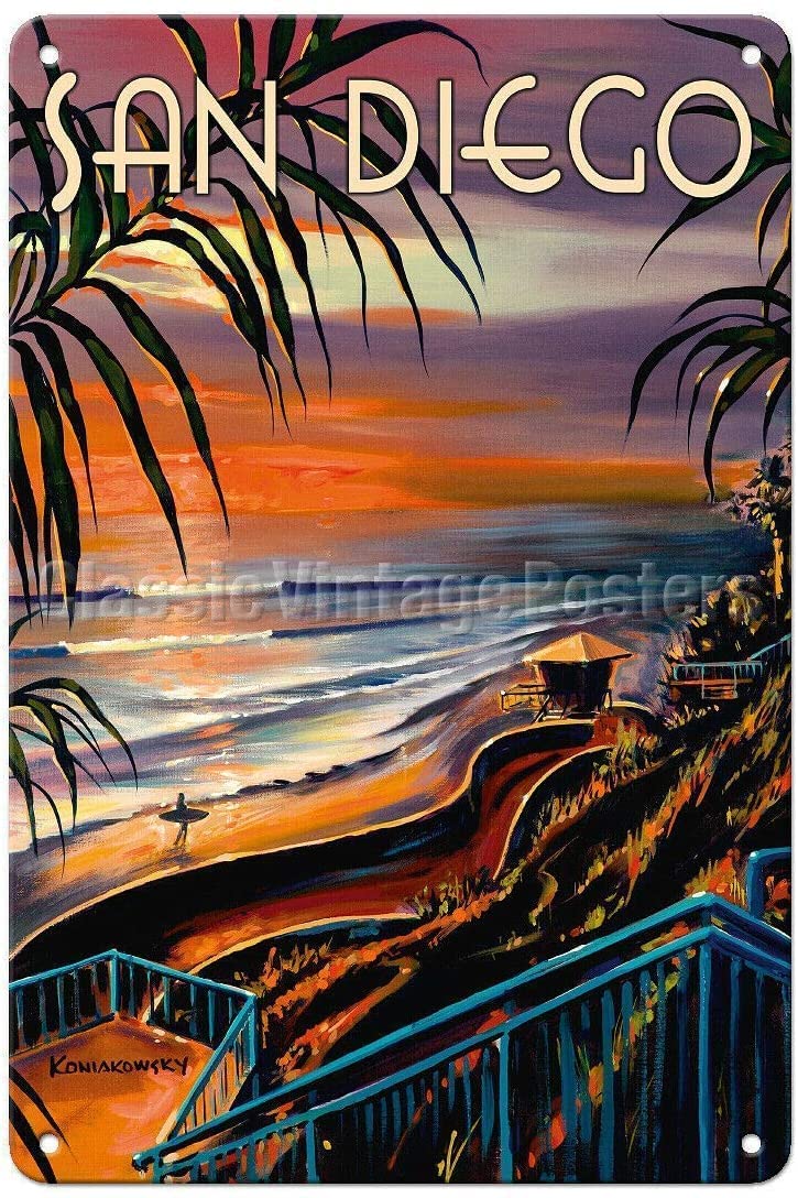San Diego California Sunset Vintage Travel Poster Tin Metal Sign 8x12 inch