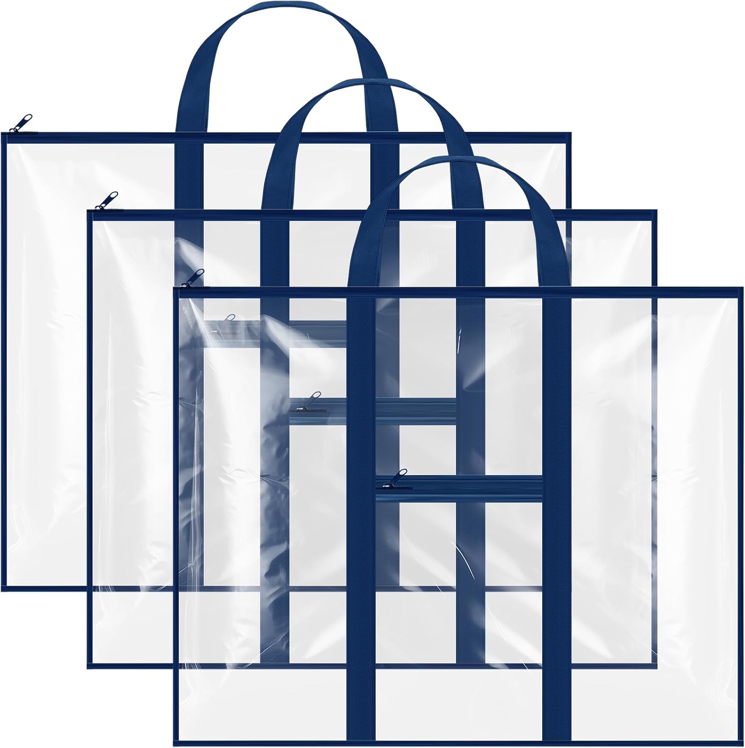 Gilprop 3 Pack Large Poster Storage Bags 31.5"×25.2" PVC Art Portfolio Container Bulletin Board Poster Pocket with Zipper Handle Pockets for Teacher Artist Organization (Blue, Clear)