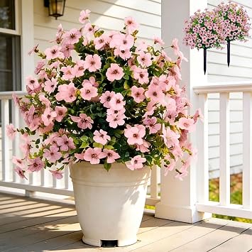 Artificial Violet for Outdoor Indoor Garden Home Decoration, UV Resistant Artificial Outdoor Flowers, No Fade Lifelike Flowers for Planter Front Door Balcony Patio Yard 2 Bunches Pink